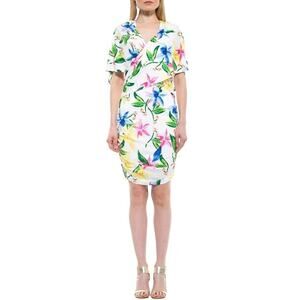 ALEXIA ADMOR Floral Overlay Wrap Sleeves Jersey Surplice Cocktail Dress